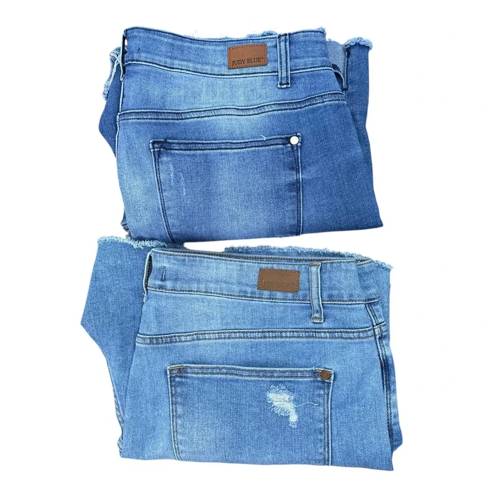 Judy Blue Denim Shorts Bundle of 2 Light & Medium Wash Distressed Raw Hem 3X